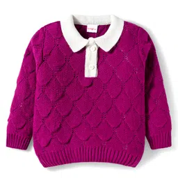 Babyhug Knit Full Sleeves Pullover Sweater with Design - Wine-picture-10