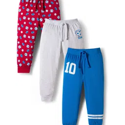 Babyhug Cotton Knit Full Length Lounge Pants with Sports Print Pack of 3 - Red Grey & Blue-picture-13