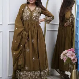 VKOM'S Women Floral Printed Festive Cotton Anarkali Kurta Set-picture-27