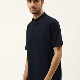 RAJUBHAI HARGOVINDAS Band Collar Short Sleeves Linen Straight Short Kurta image 5