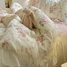 JC HOME Pink & White Solid Polycotton 4 Piece Double Queen Regular Bedding Set image 5