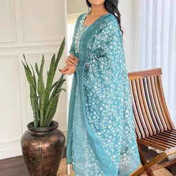 KALINI Women Ethnic Motifs Embroidered Regular Thread Work Kurta with Trousers & With Dupatta image 2