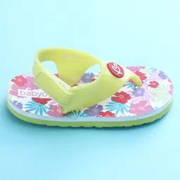 Babyoye Flip Flops With Velcro Closure Floral Print - Yellow image 4