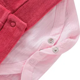 Wonderchild Half Sleeves Daddys Girl Mommys World Text Printed Onesie With Jacket & Footed Pajama - Cherry image 4