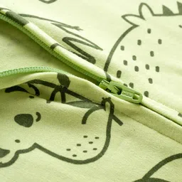 Babyhug Cotton Knit Full Sleeves Footed Sleepsuit With Animal Print - Green image 4