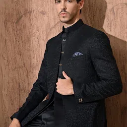 Aesthelia Embroidered Mandarin Collar Pure Silk Sherwani image 5