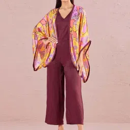 navyasa by liva Maroon & Yellow Printed Jumpsuit With Shrug-picture-46