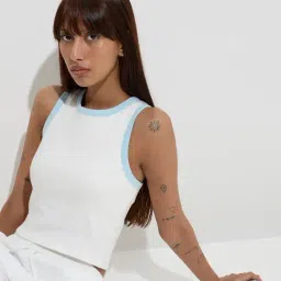 studiofit women Studiofit by Westside White Ribbed-Textured Cotton-Blend Tank Top-picture-26