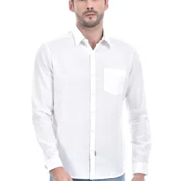NUMERO UNO White Cotton Linen Regular Fit Solid Full Sleeve Shirt-image-10