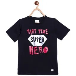 Blue Giraffe Kids Black Cotton Printed T-Shirt image 1