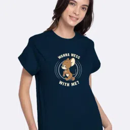 Bewakoof Women's Blue Thug Jerry (TJL) Graphic Printed Boyfriend T-Shirt-image-13