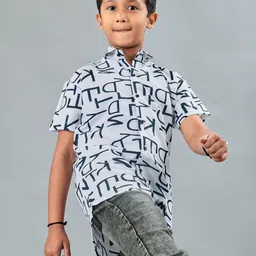 CRESALE Boys Typography Printed Spread Collar Short Sleeves Comfort Shirt image 3