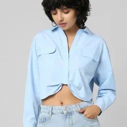 Only Blue Cotton Slim Fit Crop Shirt-picture-29