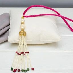 Sri Jagdamba Pearls White Golden Bloom Lumba Thin Rakhi-picture-39