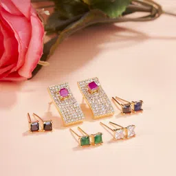 Opal Touch Set Of 5 Gold-Plated Cubic Zirconia Square Shaped Changeable Studs-picture-40