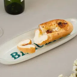 Home4U Baguette White & Green Glass Serving Platter - Set of 1 image 2