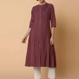 SHOWOFF Purple Woven Pattern A Line Kurta-image-69