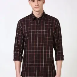 Peter England Brown Cotton Slim Fit Checks Shirt-picture-27