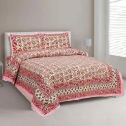 JaipurFabric Pink Cotton 180 TC Double Bedsheet with 2 Pillow Covers-picture-40