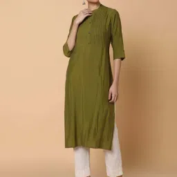 showoffff SHOWOFF Green Woven Pattern Straight Kurta-picture-27