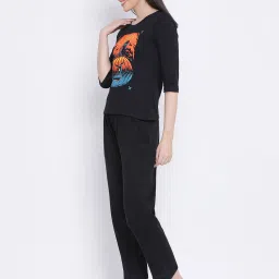 Clovia Black Printed Top With Pyjama Set image 3