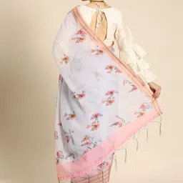 Anouk Grey & Pink Linen Blend Printed Bhagalpuri Saree image 3