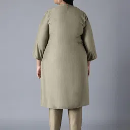 W Green Cotton Embroidered Straight Kurta image 2