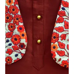 A.T.U.N. Maroon & White Embroidered Full Sleeves Kurta with Jacket & Pyjamas image 4
