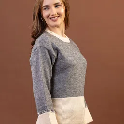 GFO Women Colourblocked Woollen Long Sleeves Pullover image 3