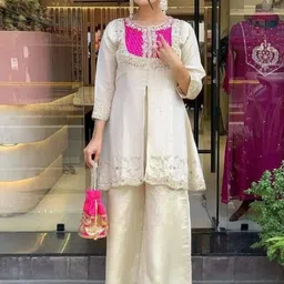 VS MALL Women Ethnic Motifs Embroidered Regular Thread Work Kurta with Palazzos-picture-17