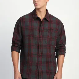 The Bear House Red Cotton Relaxed Fit Checks Shirt-image-9