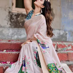 ALMAARI FASHION Peacock Printed Kanjeevaram Saree With Blouse Piece image 3