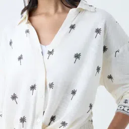 LOV by Westside Off-White Tropical-Inspired Linen-Blend Shirt image 4