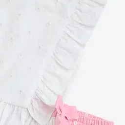 HOP Baby by Westside White Floral Schiffli Cotton Top with Shorts Set image 3