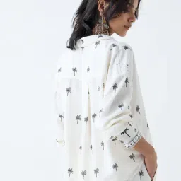 LOV by Westside Off-White Tropical-Inspired Linen-Blend Shirt image 2