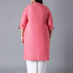 W Pink Cotton Straight Kurta image 2