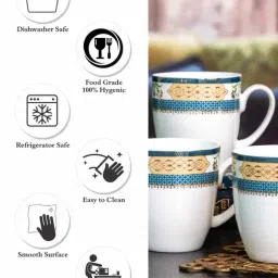 SONAKI White & Blue Bone China Tea Coffee Mug With Gold Printing - Set of 6 image 4