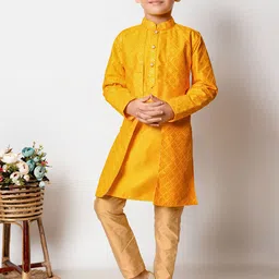 NFC CREATION Boys Embroidered Straight Sequinned Dupion Silk Kurta with Pyjamas image 1