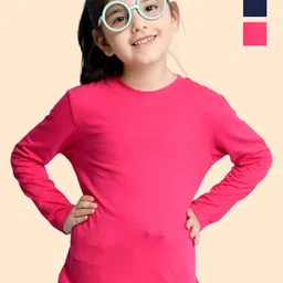 NUSYL Pack Of 2 Girls Solid Round Neck Cotton T-shirts image 1