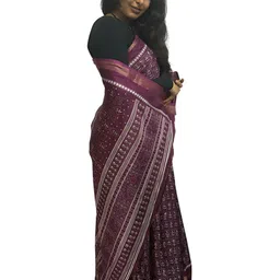 GHAN SALS Warli Printed Zari Baluchari Saree With Unstitched Blouse Piece image 5