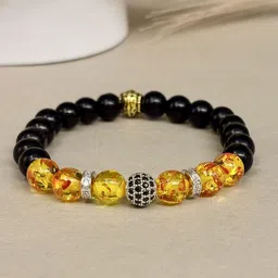 SANAA CREATIONS Unisex Vein Onyx & Jasper Crystal Stones Studded Elasticated Bracelet-picture-36
