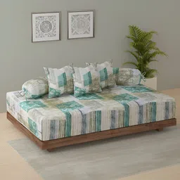 SWAYAM Set Of 6 Green & Grey Printed Cotton Diwan Set-picture-34