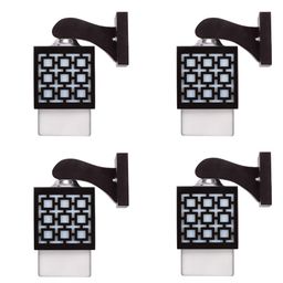 Gojeeva Black & White 4 Pieces Textured Square Shaped Wooden Wall Lamps-picture-5