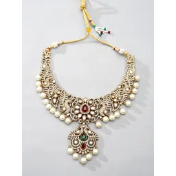 Niscka 22K Gold Plated Peacock Ruby Emerald and Pearls Jewellery Set image 5