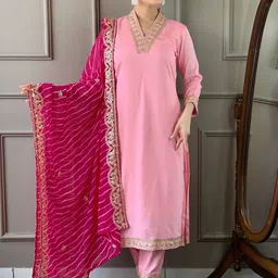 BAESD Women Ethnic Motifs Embroidered Regular Kurti with Trousers & With Dupatta image 2