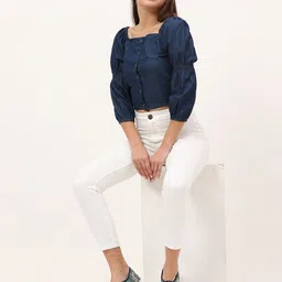 URBAN POCHE Women Cotton Roll-Up Sleeves Cotton Top-picture-17