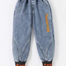 Kookie Kids Full Length Text Embroidered with Cut & Sew Pattern Denim Jeans - Blue-picture-21