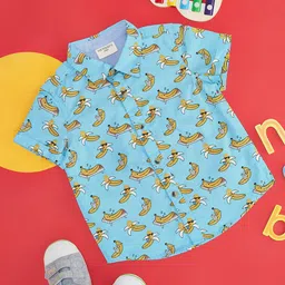 Pantaloons Baby Half Sleeves Banana Printed Shirt - Light Blue-picture-24