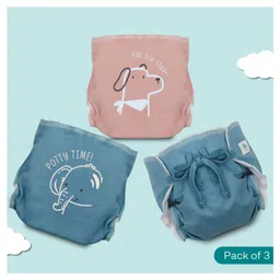 A Toddler Thing Dry Feel Ultra Nappies 2.0 | 100% Cotton & Reusable | Double Gussets for Leak Protection | Peach Meets Blue 3-6m | Pack of 3-picture-21