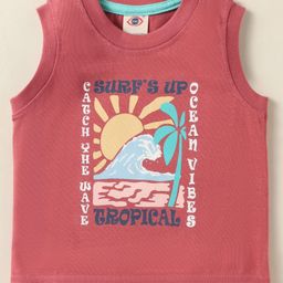 Zero Sinker Knit Sleeveless Vest With Surf Up Text Print - Red-picture-23